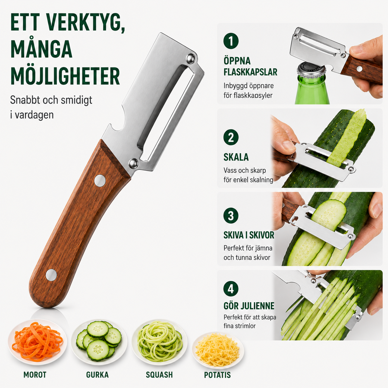 SkärMästare™ Duo – Skiva, skala & strimla på sekunder